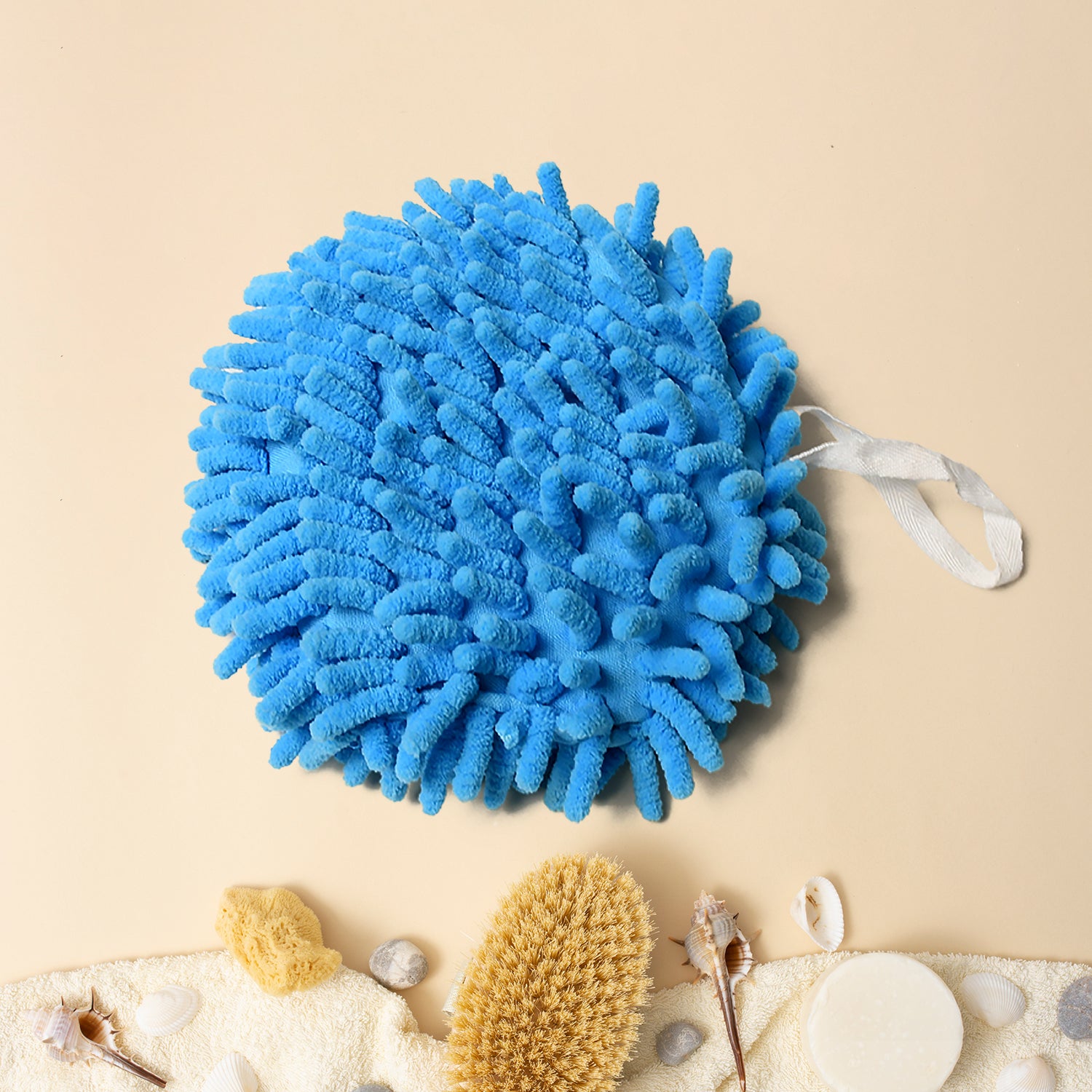 Blue microfiber cleaning duster with plush texture for effective dust removal in home and kitchen