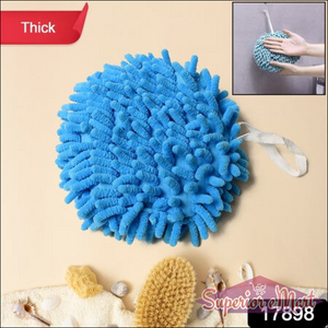 Blue microfiber cleaning duster with thick bristles for effective dusting and cleaning surfaces