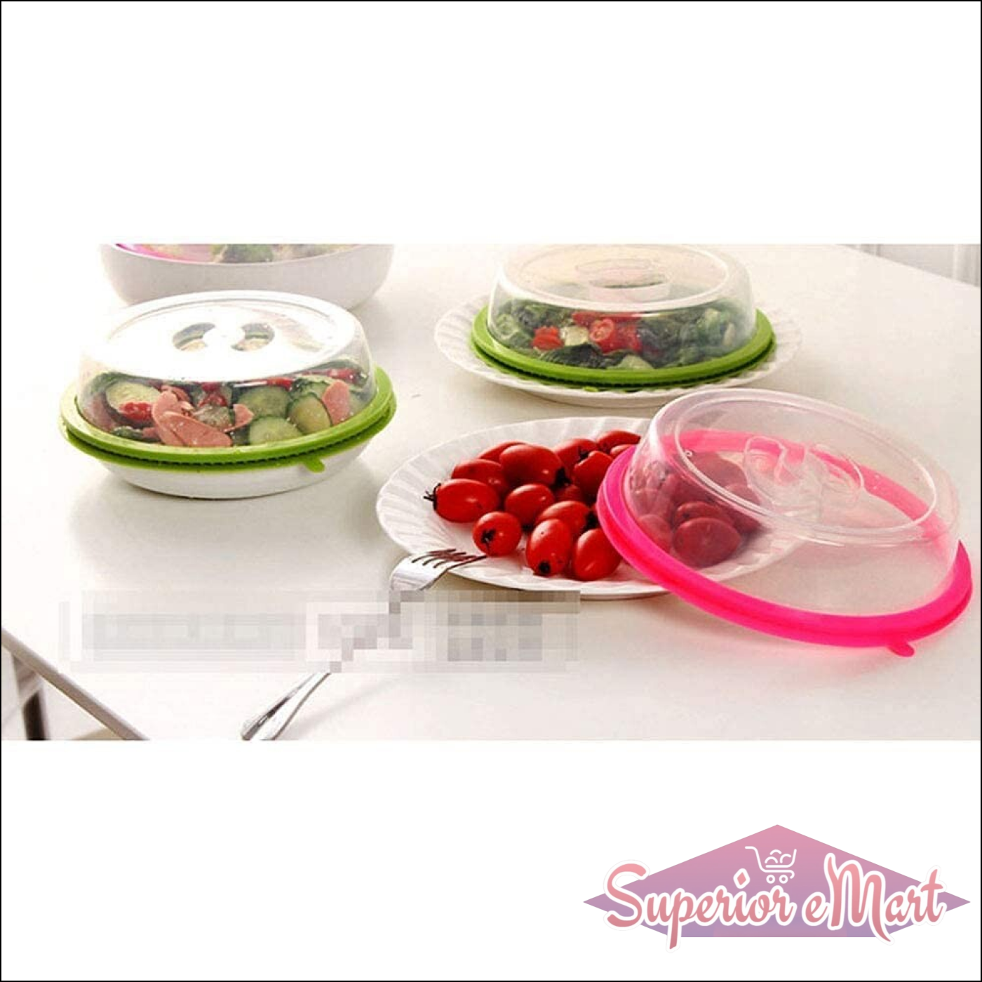 Microwave food cover splatter lid available in green and pink for preventing messes while heating food
