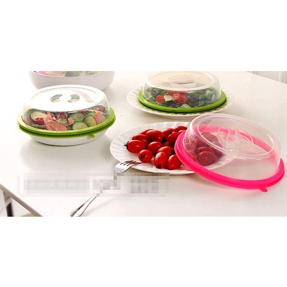 Microwave food cover splatter lid available in green and pink for preventing messes while heating food