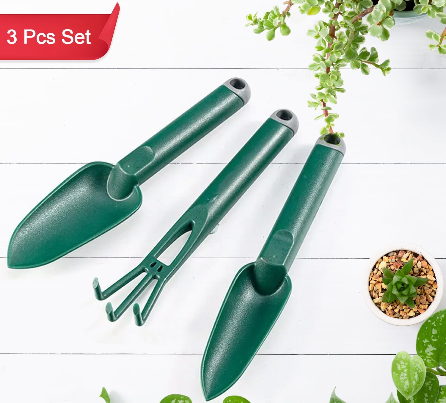 Mini garden hand trowel set including three essential tools for planting and gardening tasks