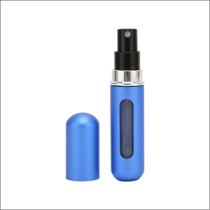 Blue portable perfume spray bottle with a durable design and clear view window