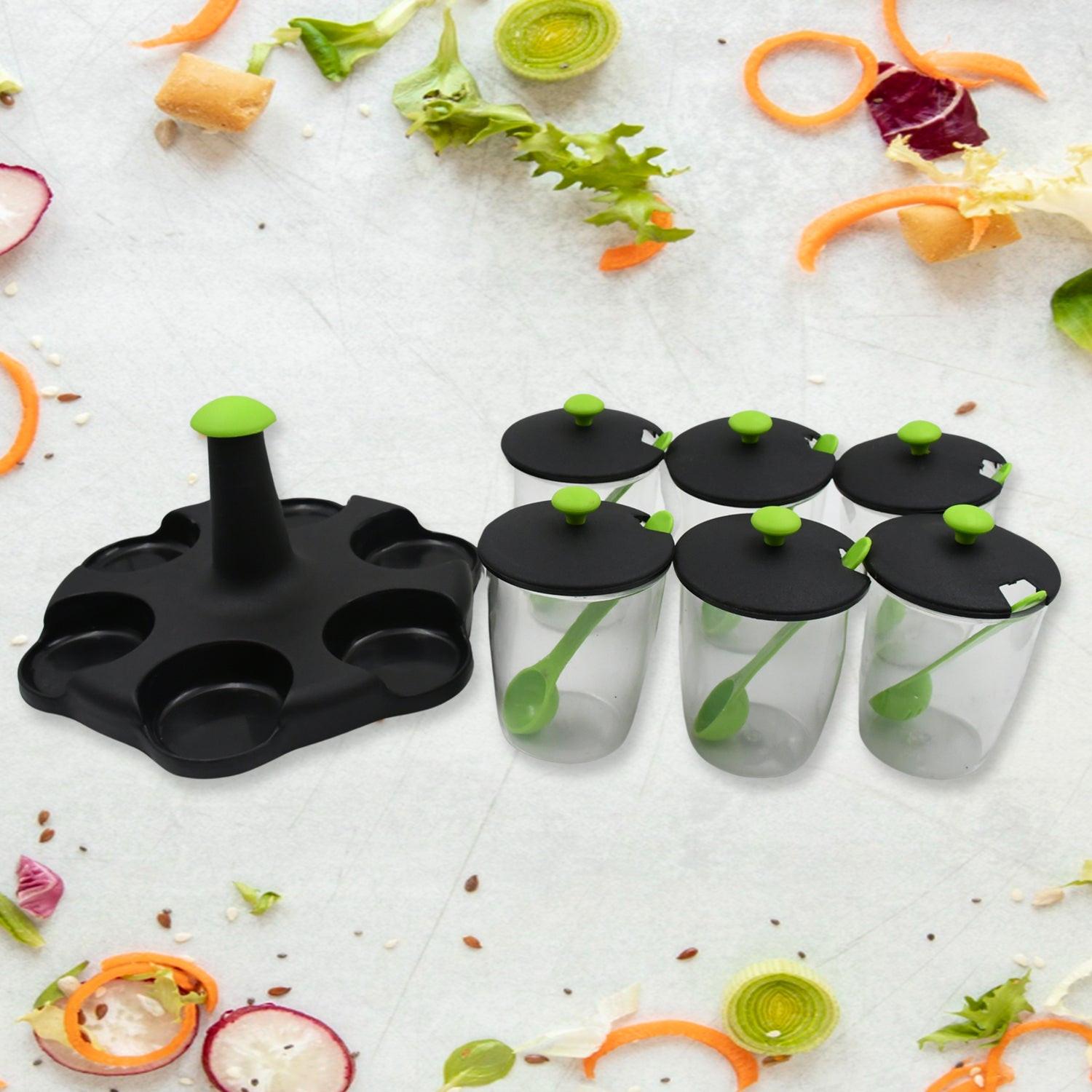 Superior eMart revolving spice rack set with six clear containers and a black organizer for easy access