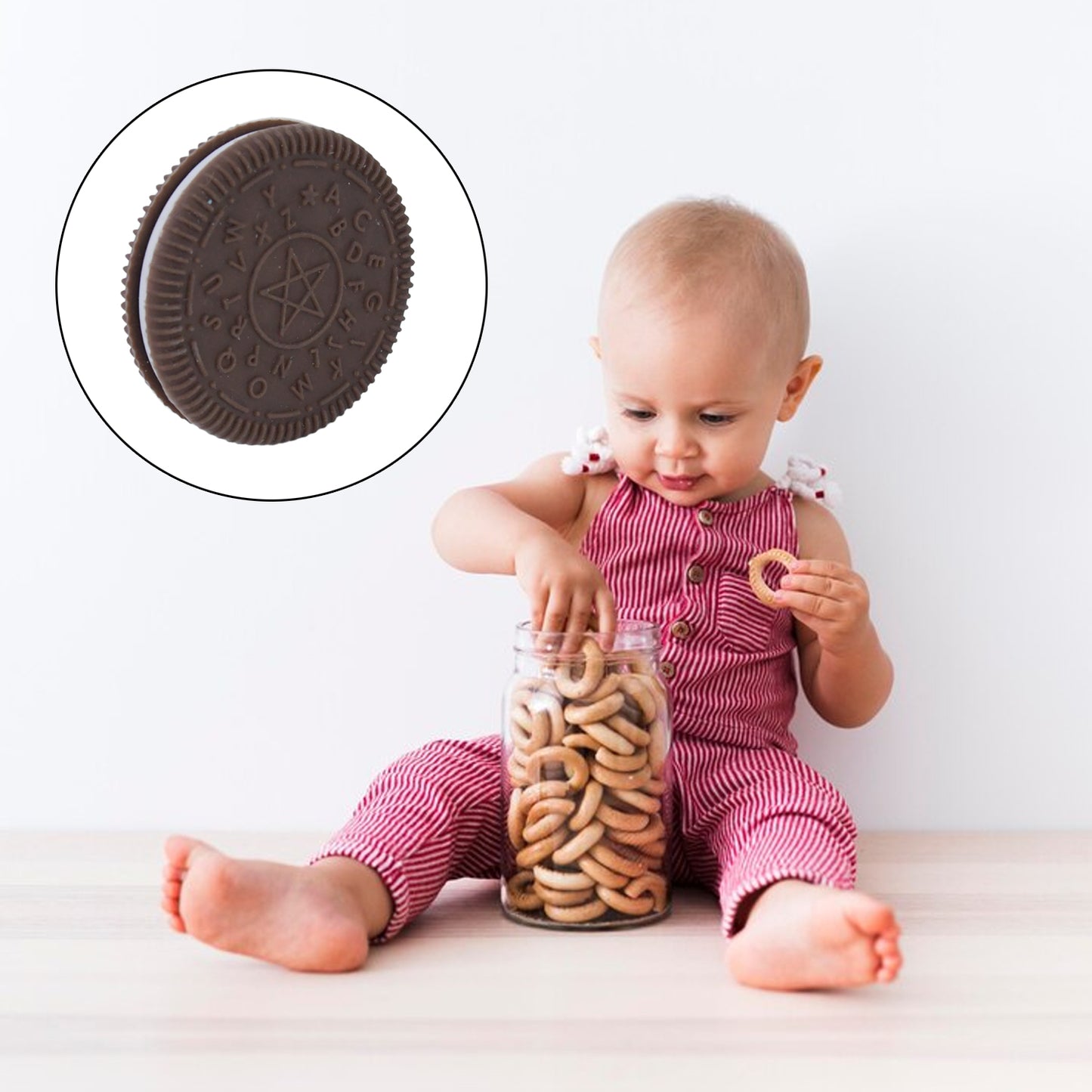 Mix design baby teether shaped like a cookie, safe for infants to chew and soothe their gums