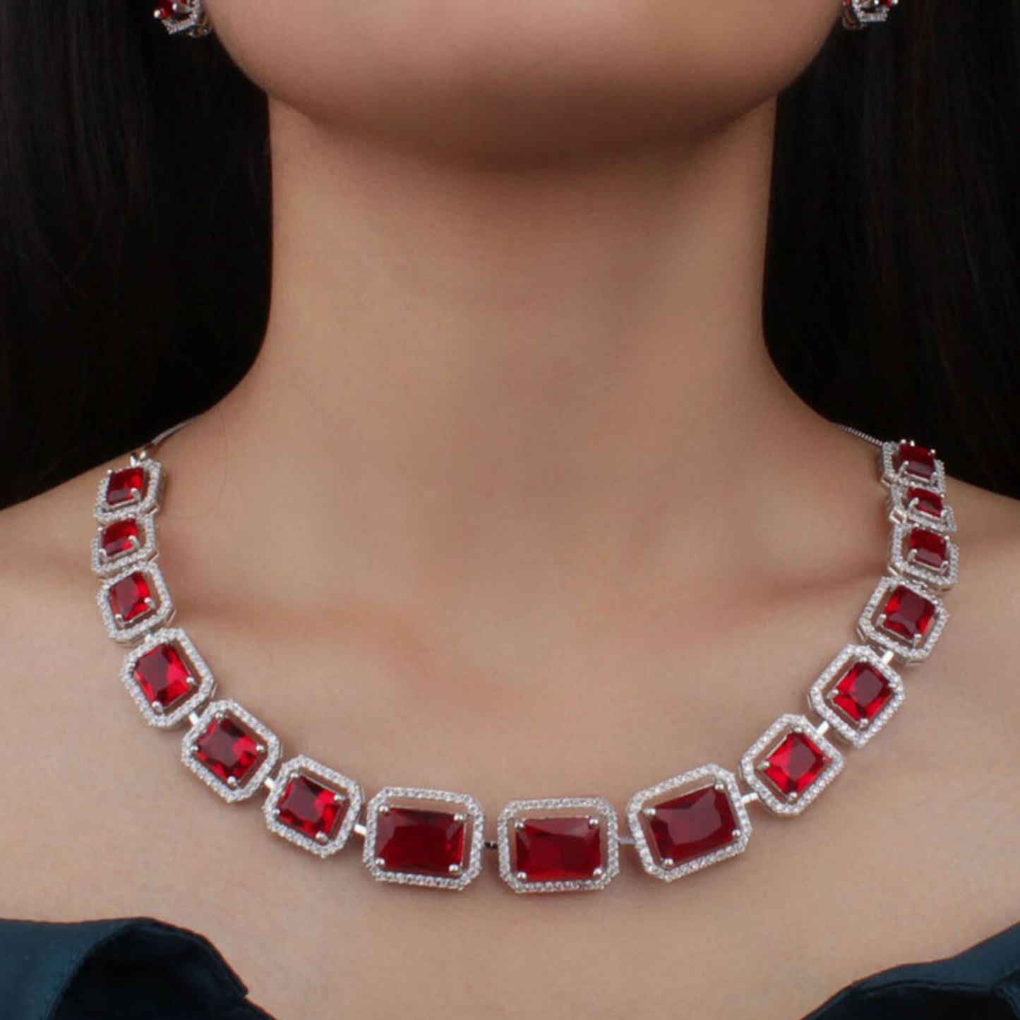 Elegant mixed color jewelry set featuring a stunning necklace and matching earrings for special occasions