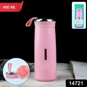 Pink 400 ML leak proof glass water bottle with a secure metal lid for easy hydration on the go