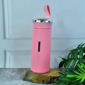 Superior eMart leak proof glass water bottle in pink with a stainless steel lid for easy hydration