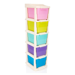 Colorful modular drawer storage system with six stacking bins for home organization