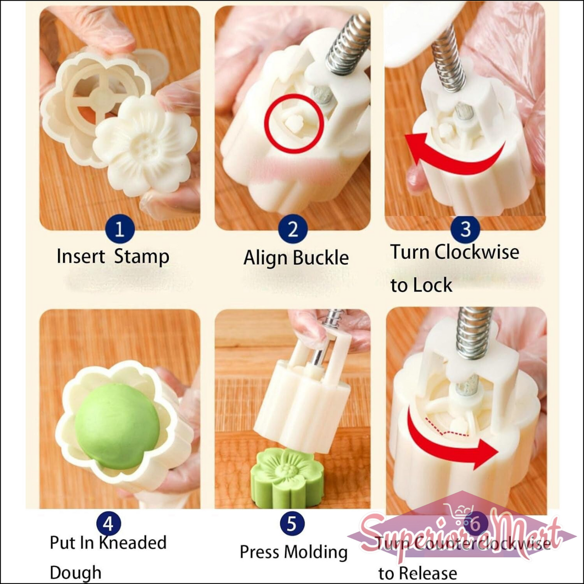 Mooncake Press Mold With 4 Stamps Set - Superior eMart