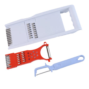 Superior eMart multi-functional slicer and peeler set with white slicer and colorful peelers for kitchen use