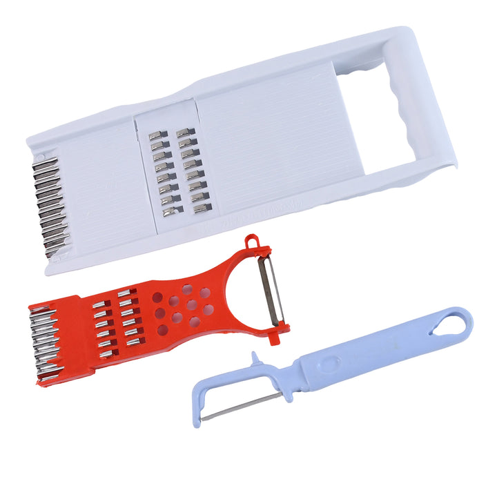 Superior eMart multi-functional slicer and peeler set with white slicer and colorful peelers for kitchen use
