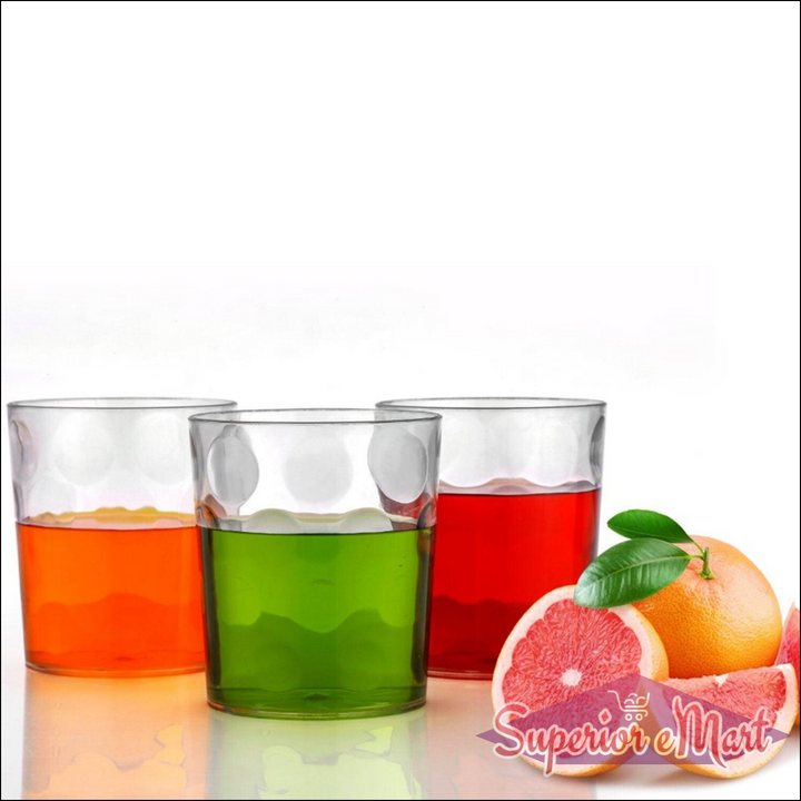 Unbreakable drinking glasses set in three colors with vibrant beverages for easy entertaining