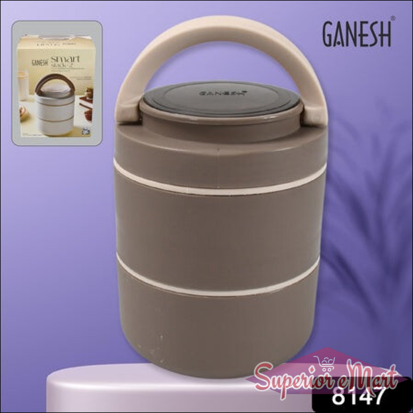 Ganesh stainless steel lunch box leak proof with double layers and easy grip handle