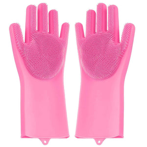 Multicolor silicone cleaning gloves designed for effective scrubbing and household cleaning tasks