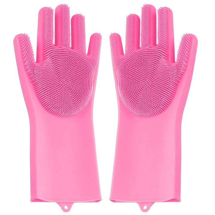 Multicolor silicone cleaning gloves designed for effective scrubbing and household cleaning tasks
