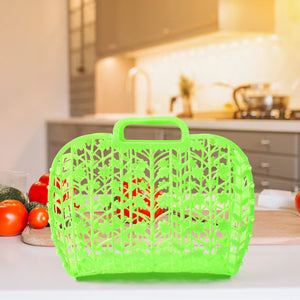 Superior eMart multicolor vegetable storage baskets in bright green plastic with handle on kitchen counter