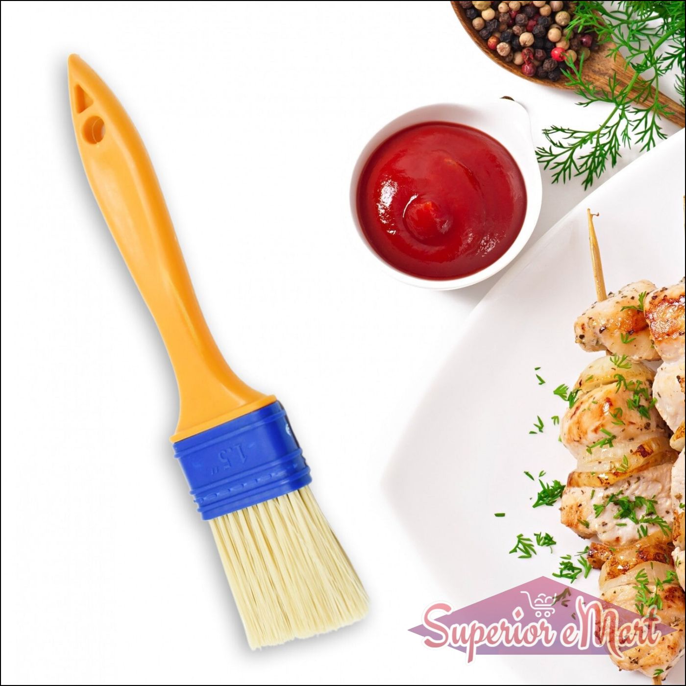 Multifunction basting brush set with yellow and blue handle for grilling and cooking tasks
