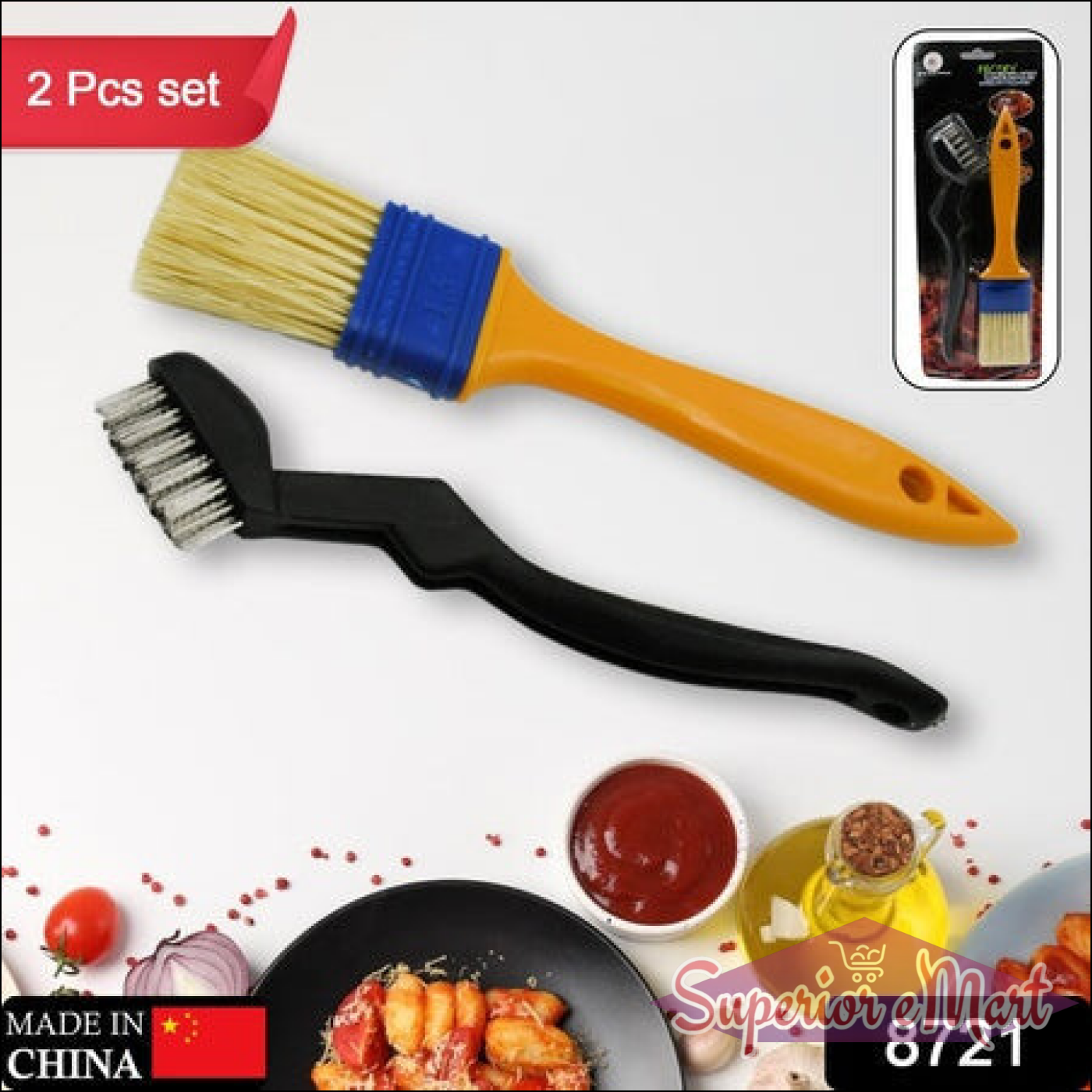 Multifunction basting brush set with yellow and black brushes for grilling and cooking