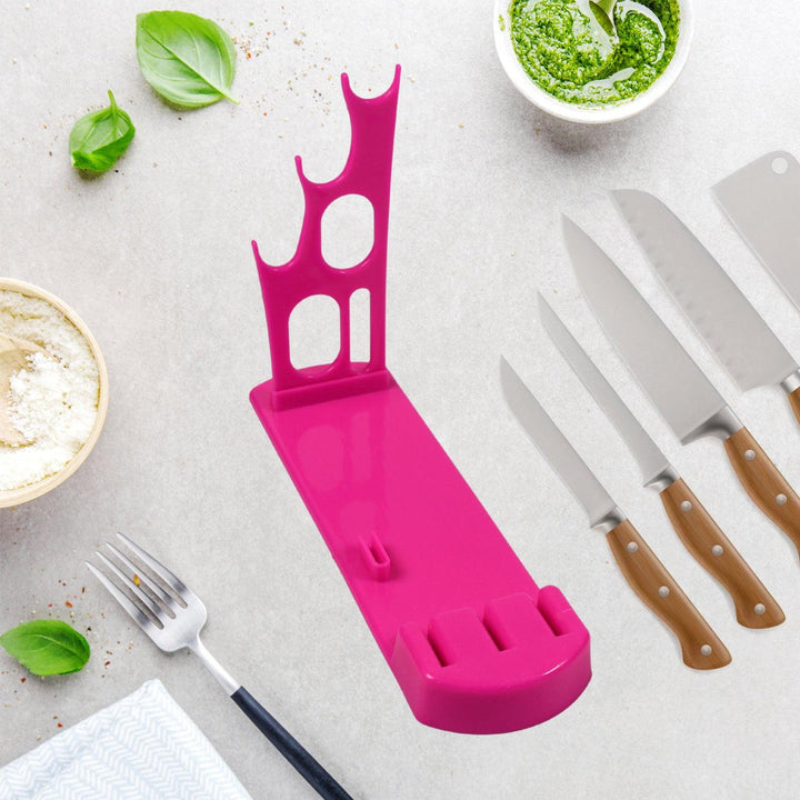 Pink multifunction kitchen knife holder with slots for organizing various kitchen knives