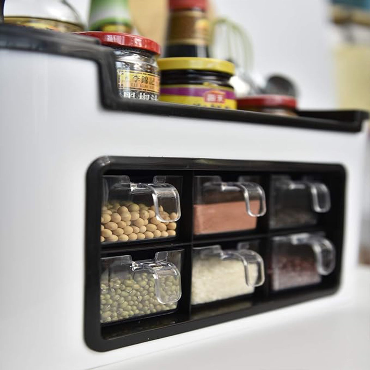 Superior eMart multifunctional kitchen organizer with six clear compartments for spices and grains storage