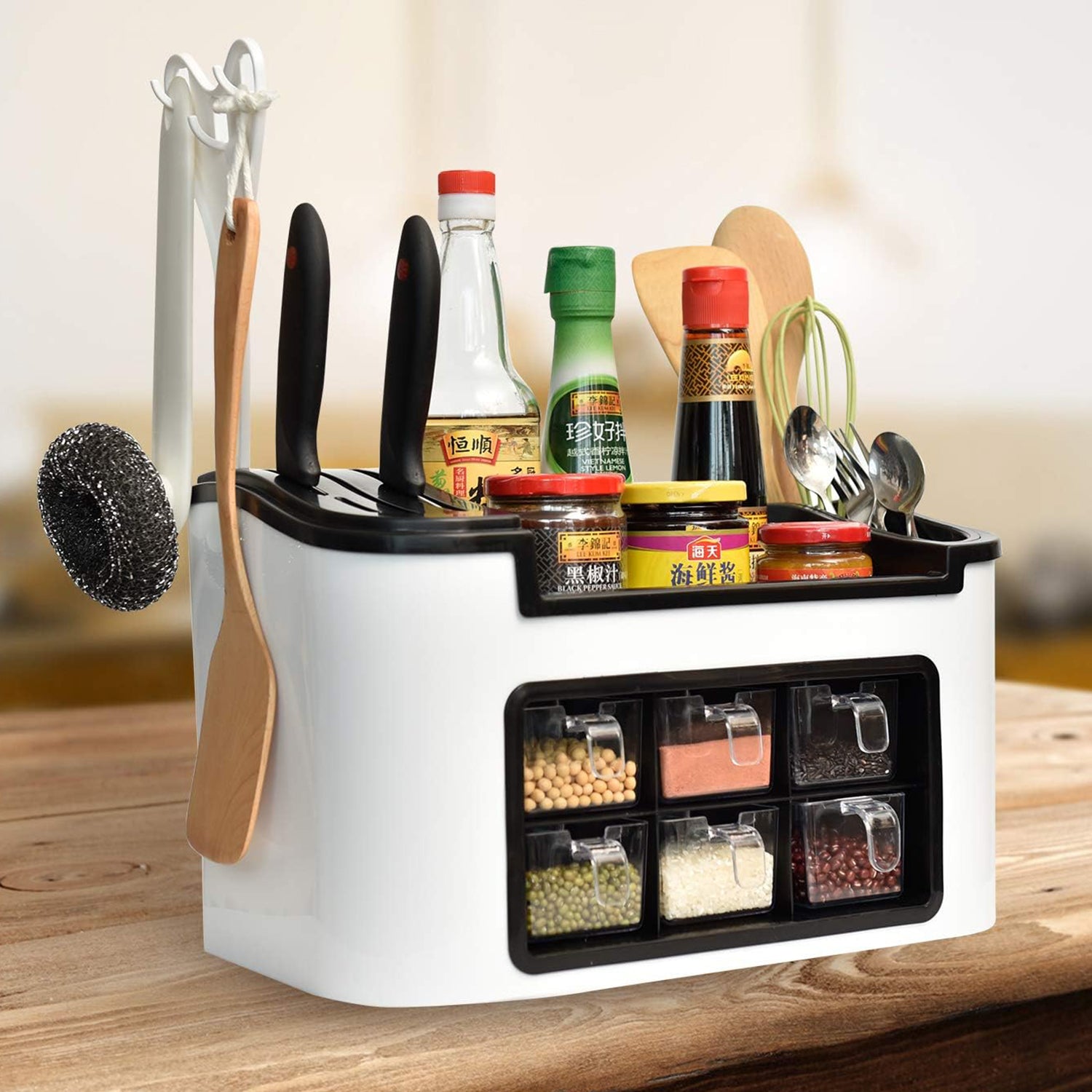 Superior eMart multifunctional kitchen organizer with spice drawers and utensil holders for countertop storage