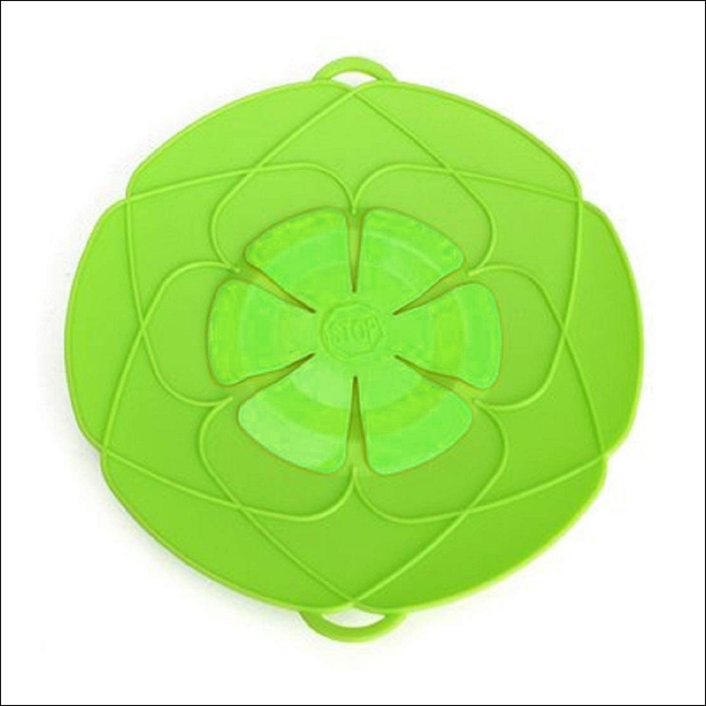 Green multifunctional silicone lid cover with a flower design for sealing pots and bowls
