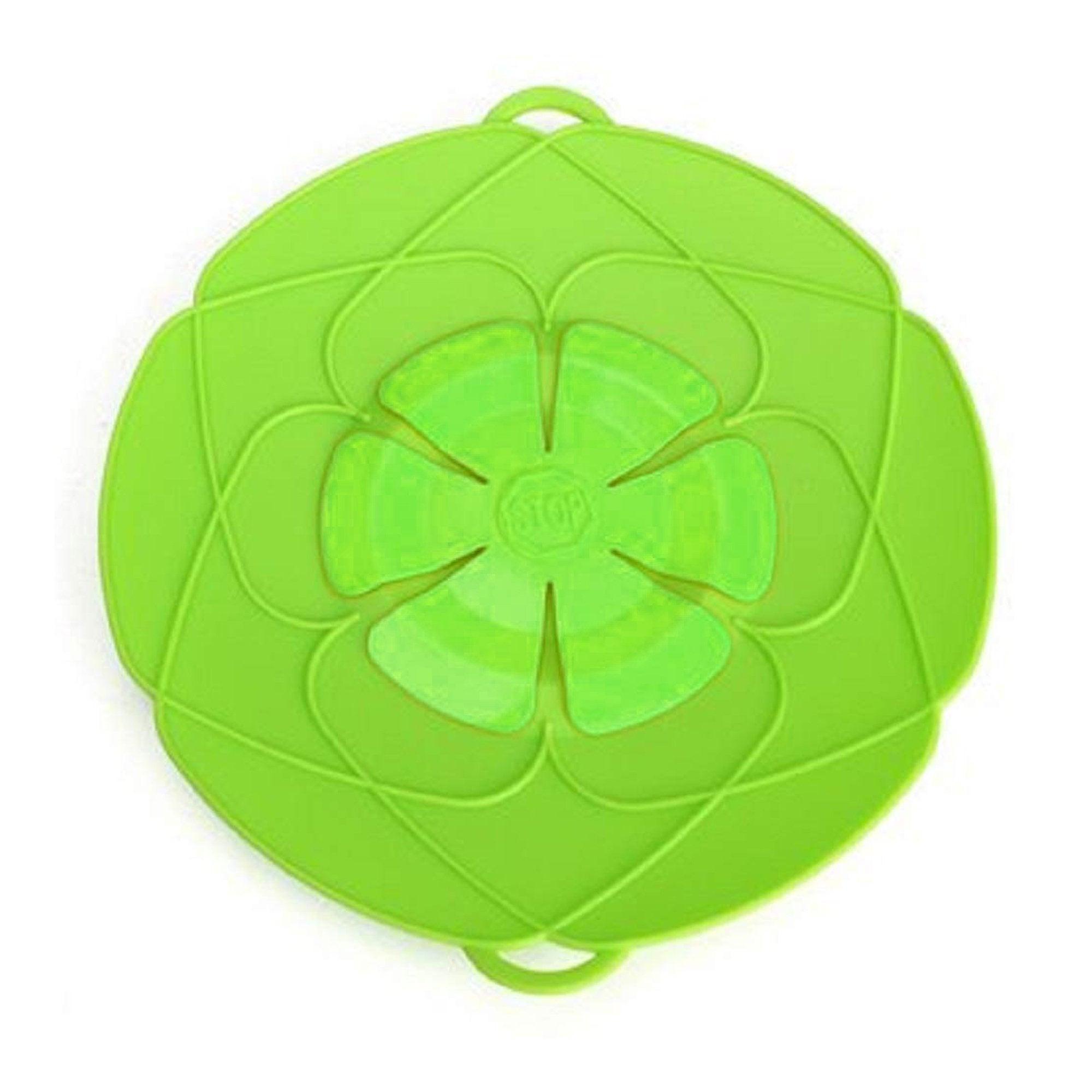 Green multifunctional silicone lid cover with a flower design for sealing pots and bowls