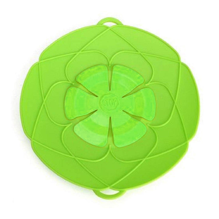 Green multifunctional silicone lid cover with a flower design for sealing pots and bowls
