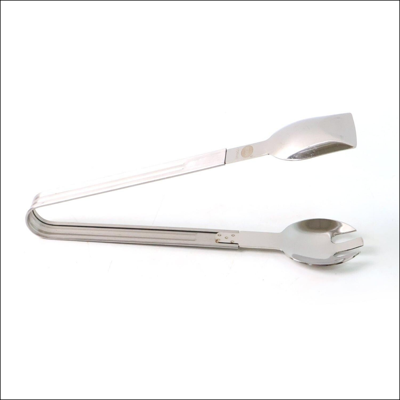 2-in-1 stainless steel serving tong ideal for serving salads and pasta dishes effortlessly
