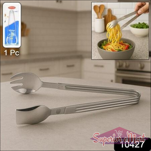 2-in-1 stainless steel serving tong ideal for pasta and salad serving with durable design