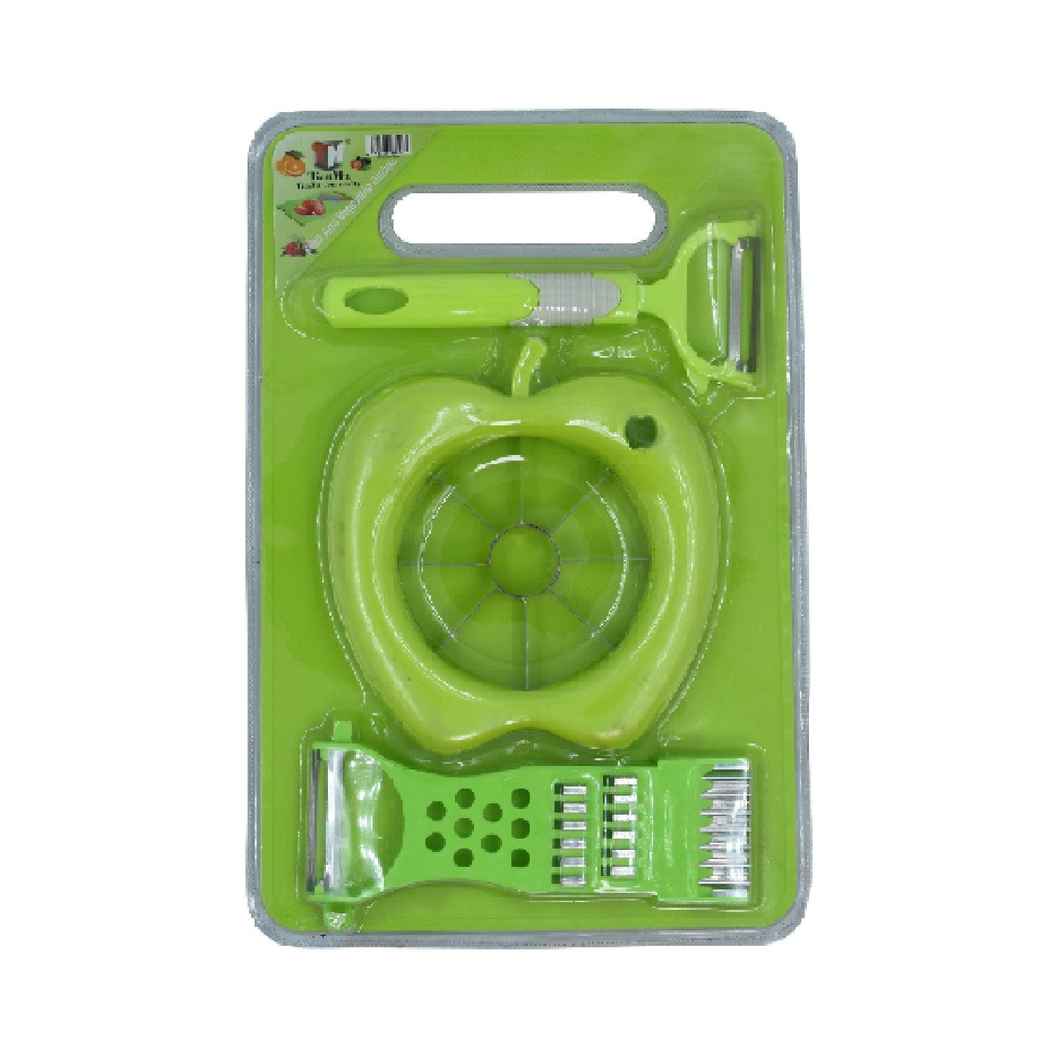 Superior eMart multipurpose chopping board set with apple slicer and peelers in vibrant green color