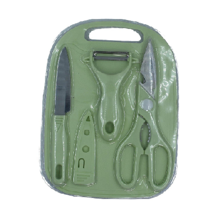 Superior eMart multipurpose chopping board set with knife, peeler, and scissors for efficient food preparation