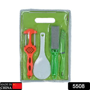 Superior eMart multipurpose chopping board set with peeler, spatula, grater, and knife for kitchen use