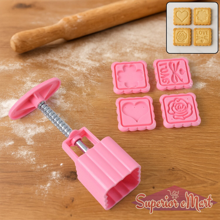 Multipurpose Cookie Biscuit Stamp Mold Set With Press Handle - Superior eMart