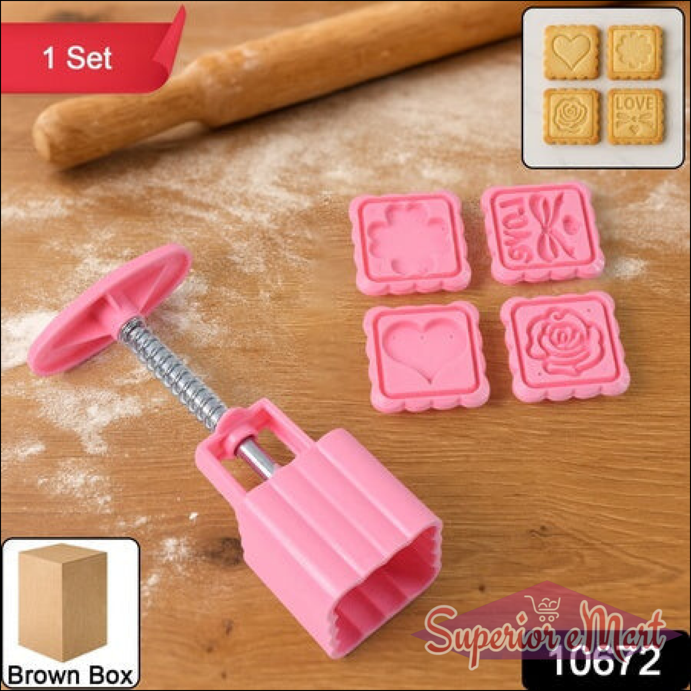 Multipurpose Cookie Biscuit Stamp Mold Set With Press Handle - Superior eMart