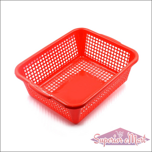 Red multipurpose drain basket for kitchen sink with perforated design for efficient drainage