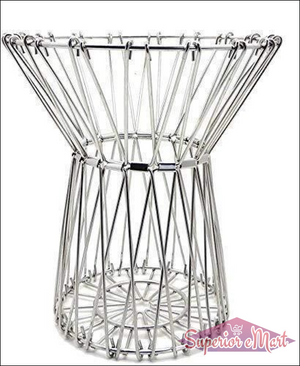 Modern stainless steel fruit basket with an open design for stylish kitchen storage