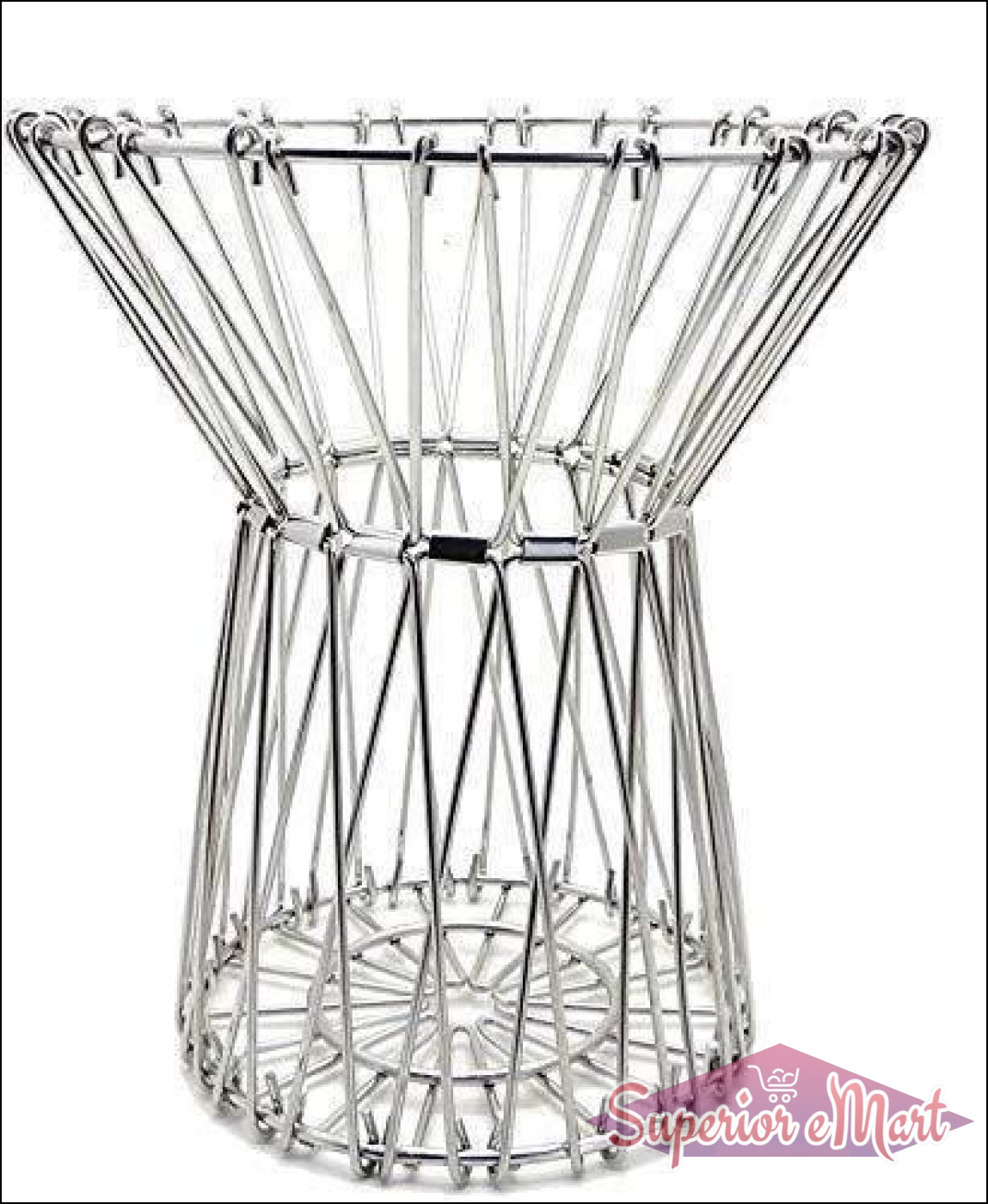 Modern stainless steel fruit basket with an open design for stylish kitchen storage