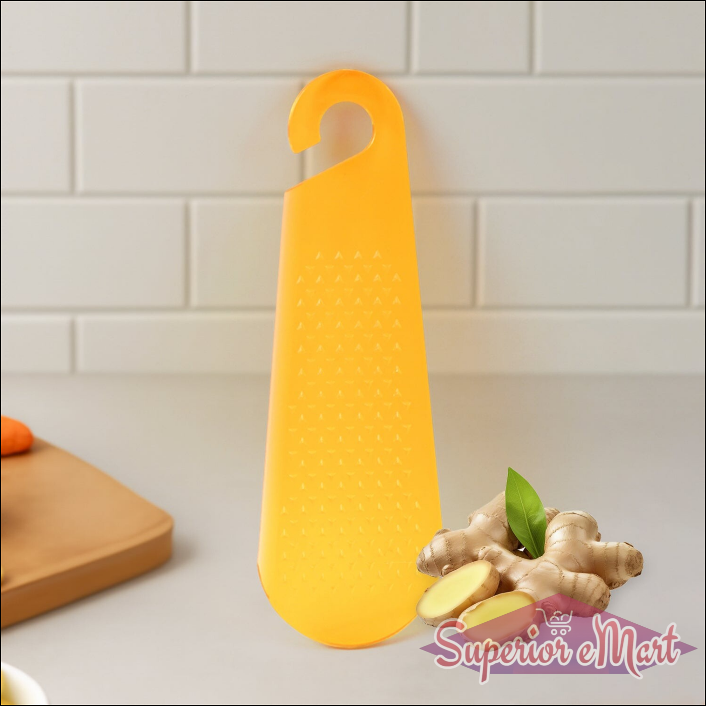 Yellow silicone garlic and ginger grater tool for easy kitchen use and effective grating