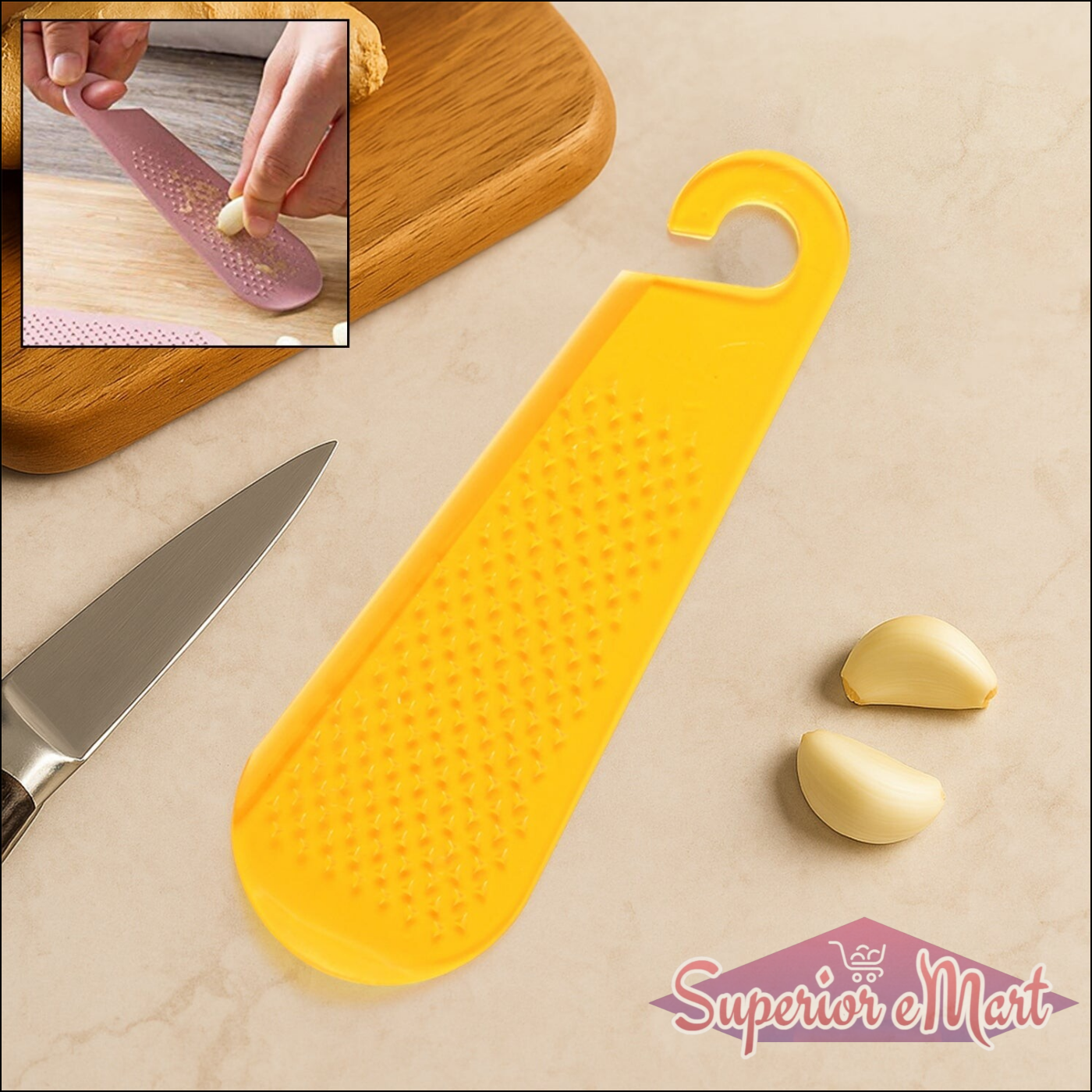 Yellow garlic and ginger grater tool for easy grating and meal preparation