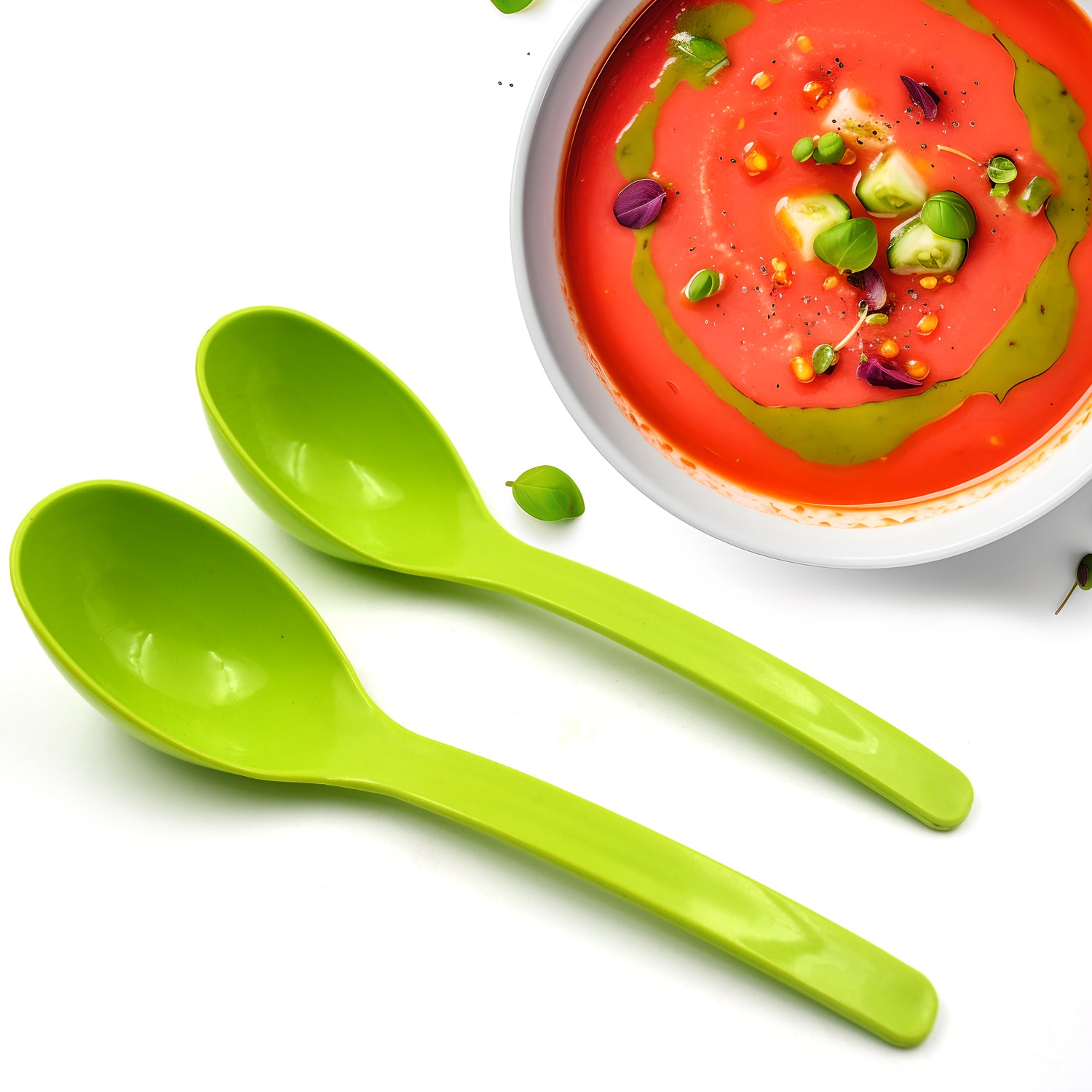 Bright green multipurpose kitchen ladle set ideal for serving soups and sauces