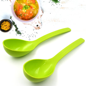 Vibrant green multipurpose kitchen ladle set for serving soups and salads with long handles