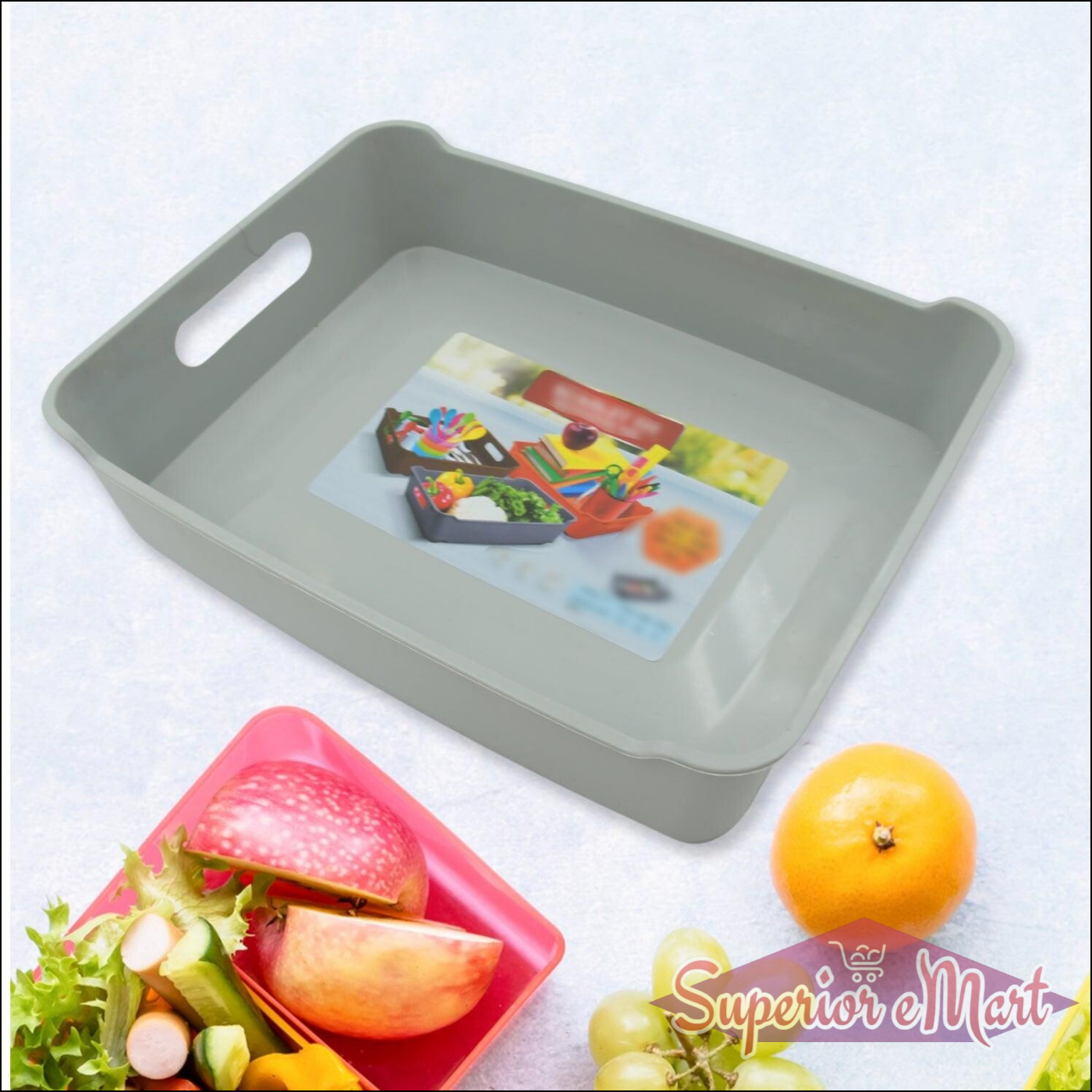 Gray multipurpose storage basket set ideal for organizing kitchen and home essentials