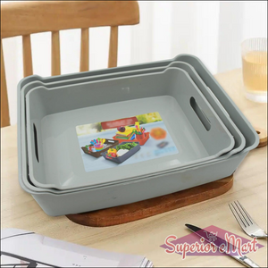 Gray multipurpose storage basket set on a wooden table, ideal for organizing home and kitchen items