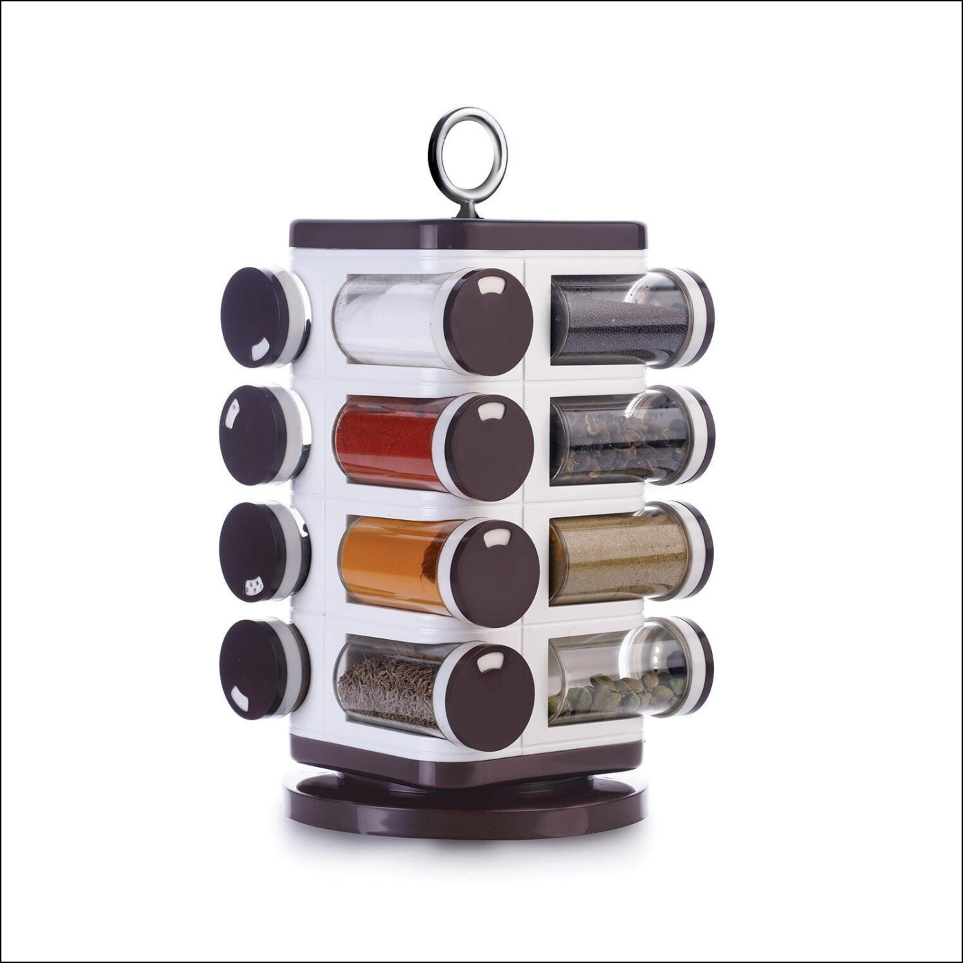 Superior eMart multipurpose revolving spice rack with clear containers for organized kitchen storage