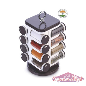 Multipurpose revolving spice rack with clear containers for organized kitchen storage