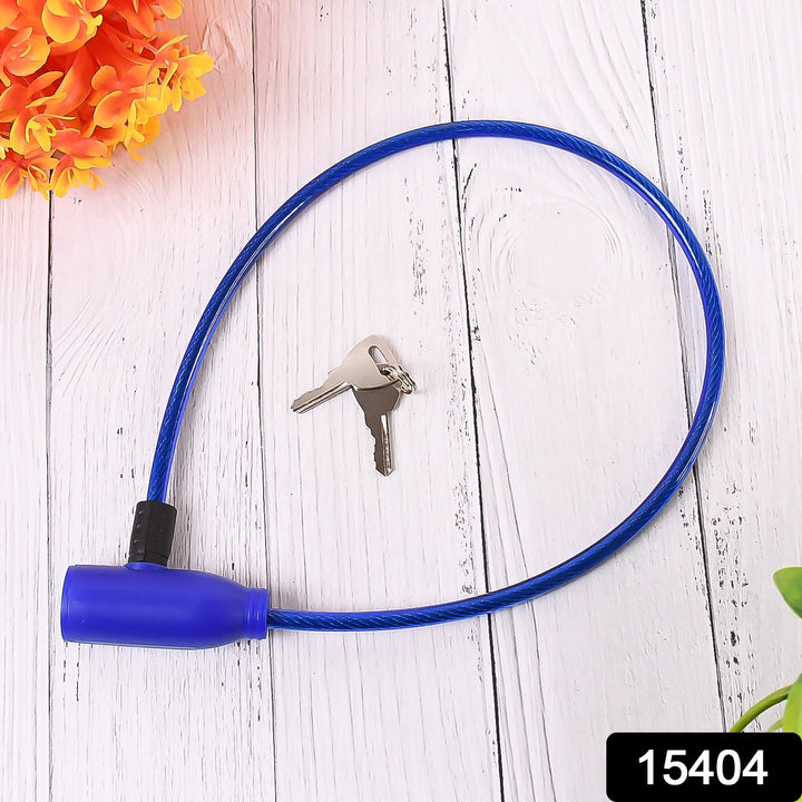 Blue multipurpose security lock with key for securing bicycles and outdoor equipment