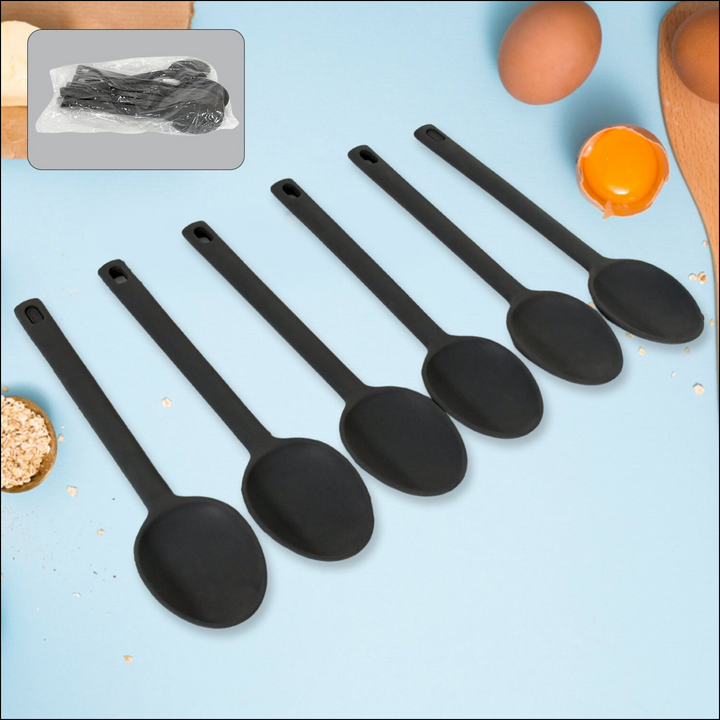 Multipurpose Silicone Spoon, Silicone Basting Spoon Non-Stick Kitchen Utensils Household Heat-Resistant Non Stick Spoons Kitchen Cookware Items For Cooking and Baking (6 Pcs Set) - Superior eMart