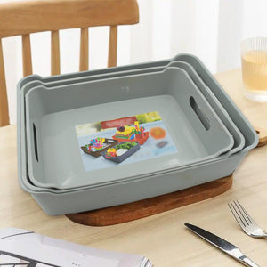 Gray multipurpose storage basket set on a wooden table, ideal for organizing home and kitchen items