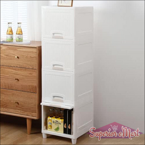 White multipurpose storage cabinet with drawers for organized home and kitchen use